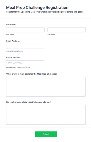 Meal Prep Challenge Registration Form Template