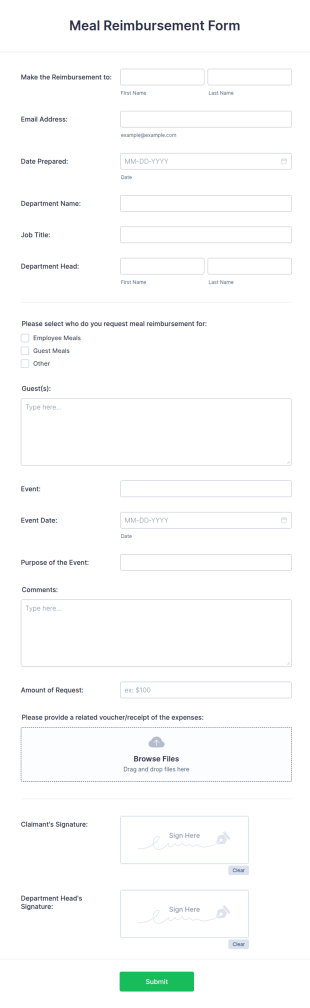 Meal Reimbursement Form Template