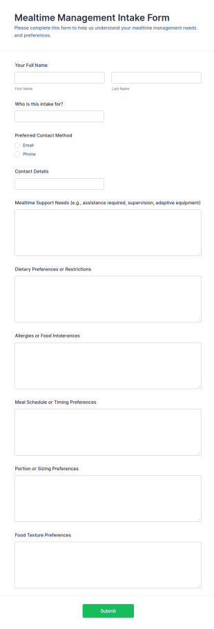Mealtime Management Intake Form Template