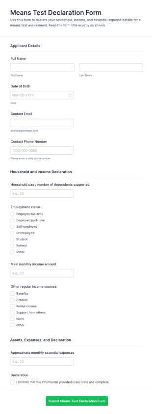 Means Test Declaration Form Template