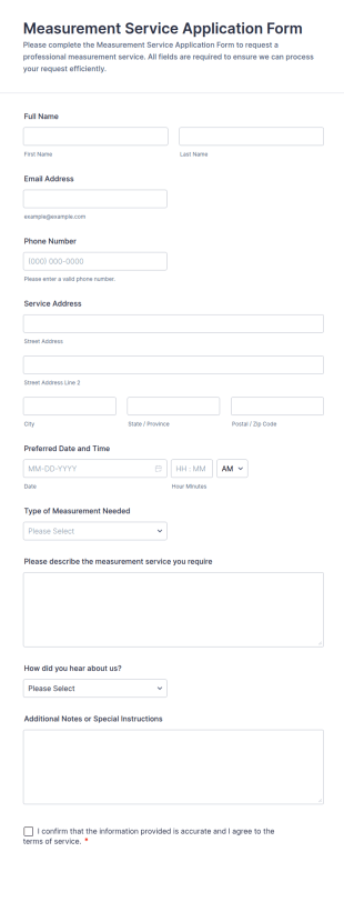 Measurement Service Application Form Template
