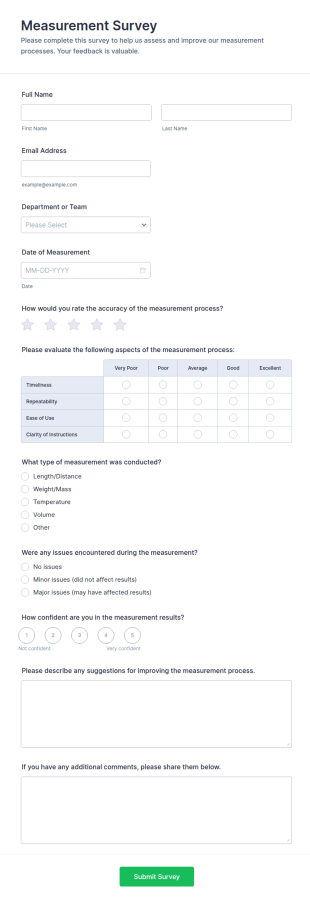 Measurement Survey Form Template