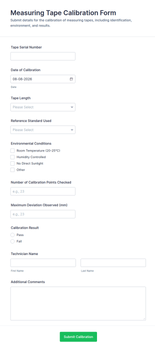 Measuring Tape Calibration Form Template