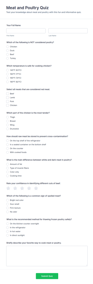 Meat And Poultry Quiz Form Template