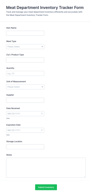 Meat Department Inventory Tracker Form Template