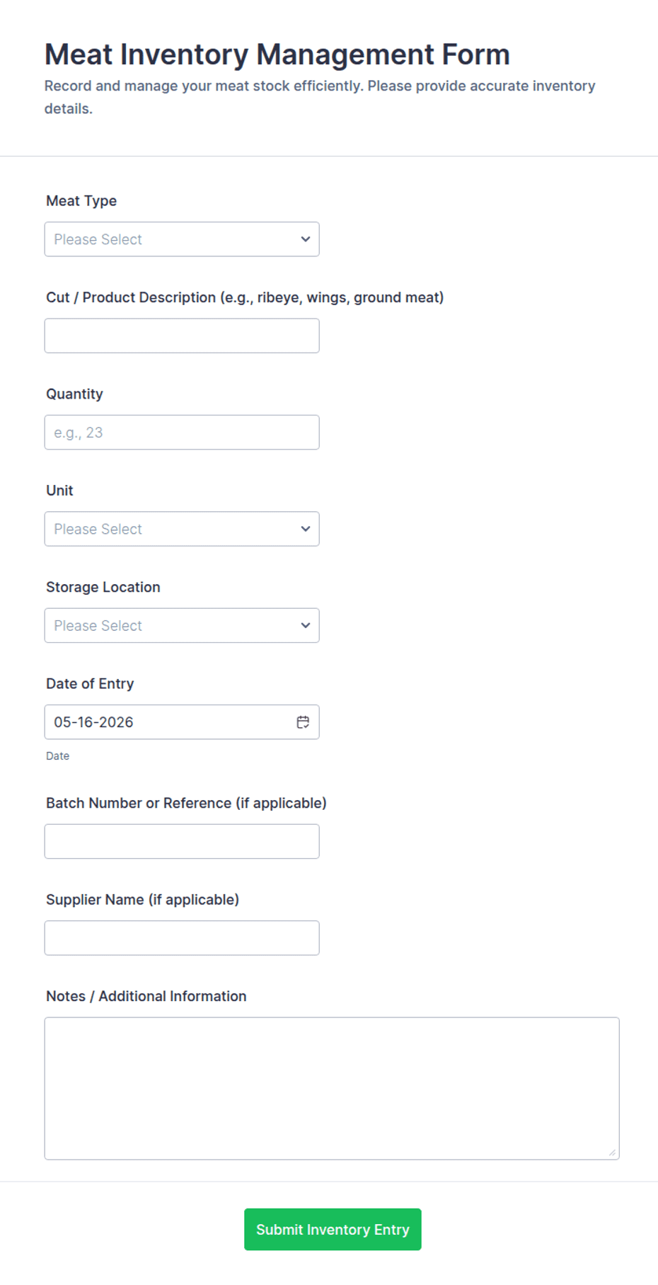 Meat Order Form Template.pdf Meat Inventory Management Form Template | Jotform