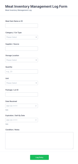Meat Inventory Management Log Form Template