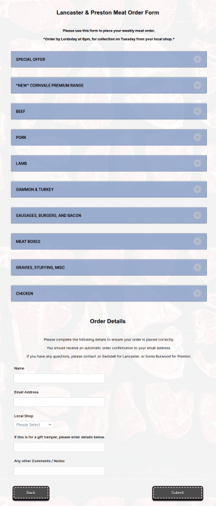 Meat Order Form Template