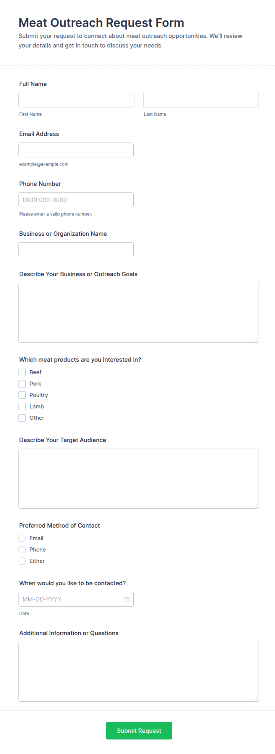 Meat Outreach Request Form Template | Jotform