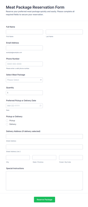Meat Package Reservation Form Template