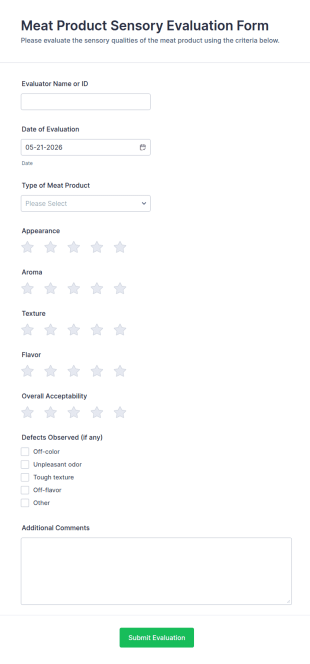Meat Product Sensory Evaluation Form Template