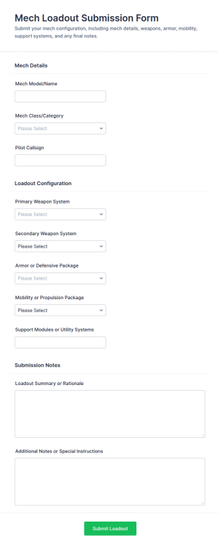 Mech Loadout Submission Form Template