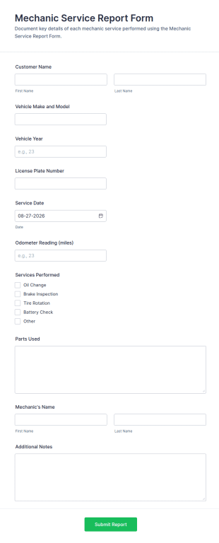 Mechanic Service Report Form Template