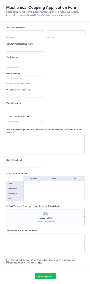 Mechanical Coupling Application Form Template