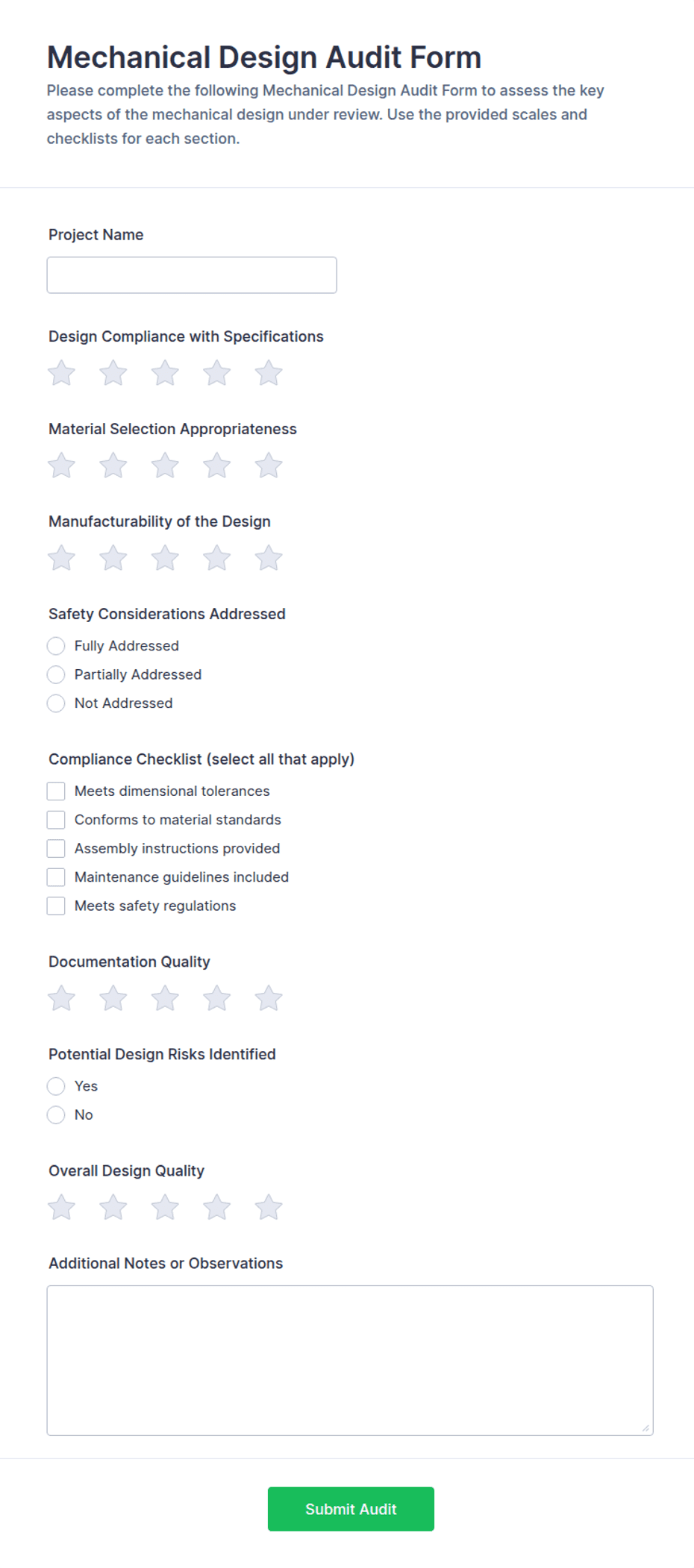 Mechanical Design Audit Form Template | Jotform