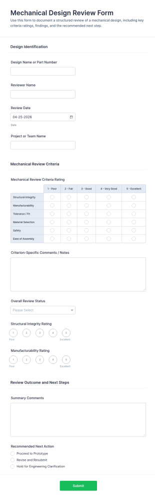 Mechanical Design Review Form Template