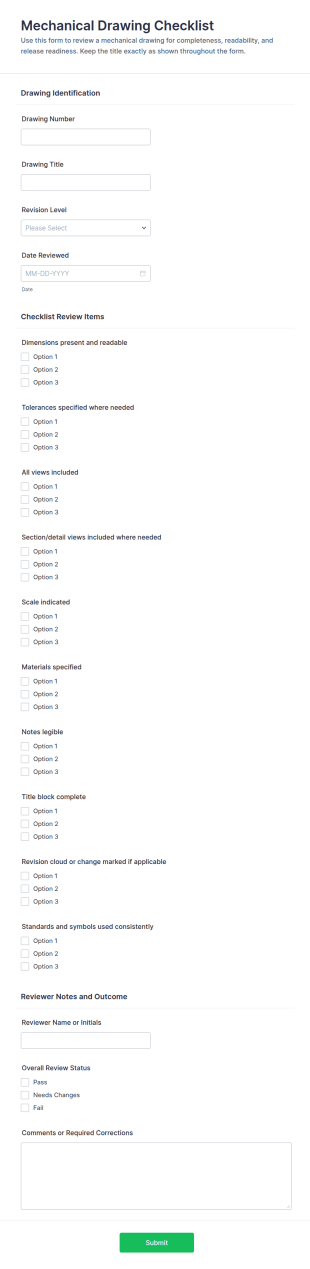 Mechanical Drawing Checklist Form Template
