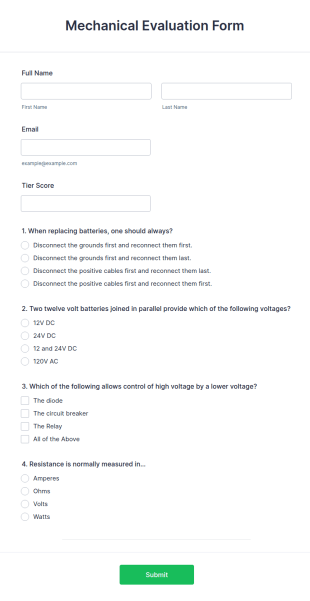 Mechanical Evaluation Form Template