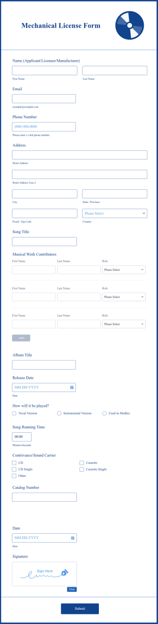 Mechanical License Form Template