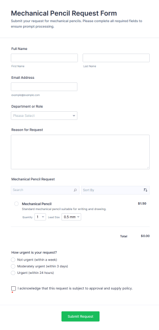 Mechanical Pencil Request Form Template