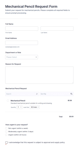 Mechanical Pencil Request Form Template