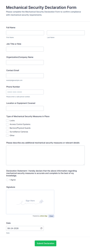 Mechanical Security Declaration Form Template