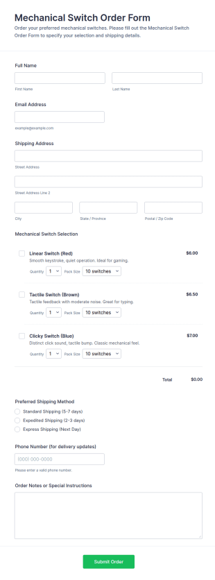 Mechanical Switch Order Form Template