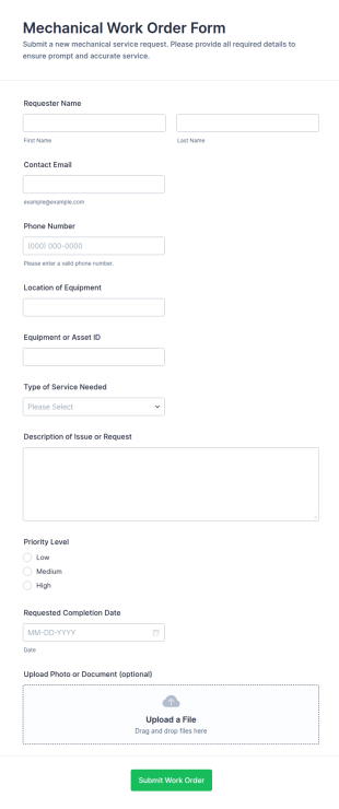 Mechanical Work Order Form Template