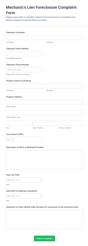 Mechanic’s Lien Foreclosure Complaint Form Template