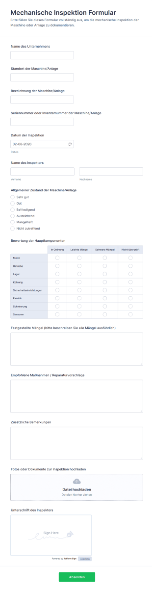 Mechanische Inspektion Formular
