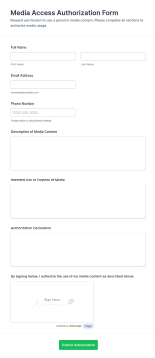 Media Access Authorization Form Template