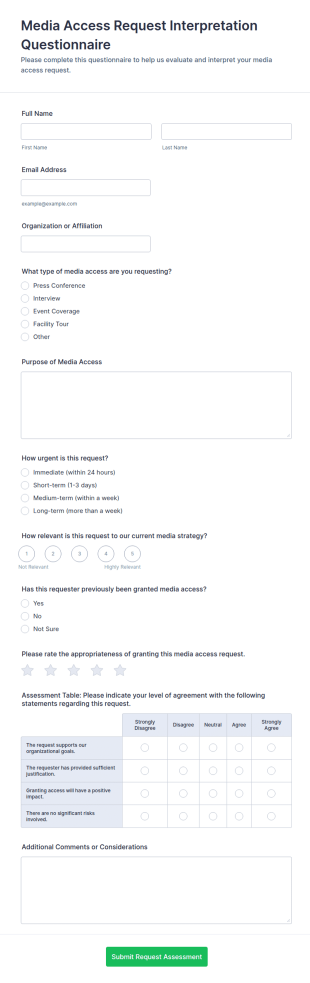 Media Access Request Interpretation Questionnaire Form Template