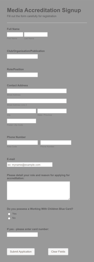 Media Accreditation Signup Form Template
