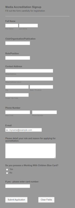 Media Accreditation Signup Form Template