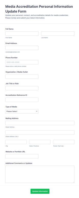 Media Accreditation Personal Information Update Form Template