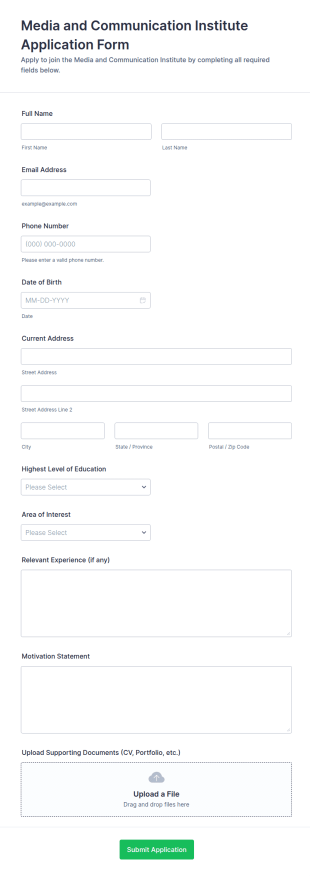 Media And Communication Institute Application Form Template