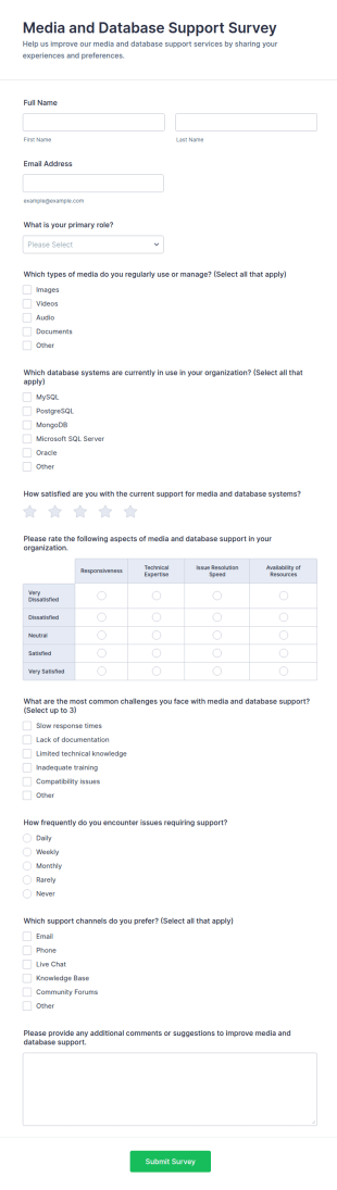 Media And Database Support Survey Form Template