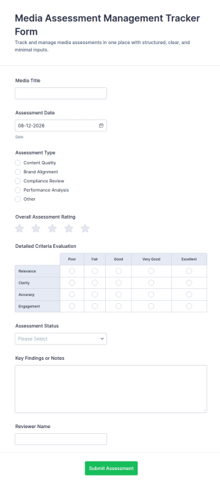 Media Assessment Management Tracker Form Template