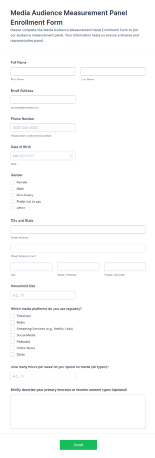 Media Audience Measurement Panel Enrollment Form Template