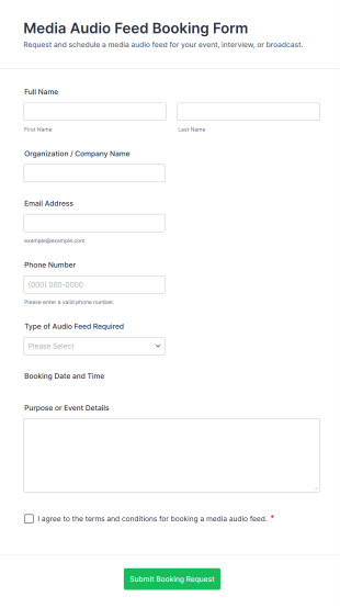 Media Audio Feed Booking Form Template