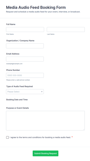 Media Audio Feed Booking Form Template