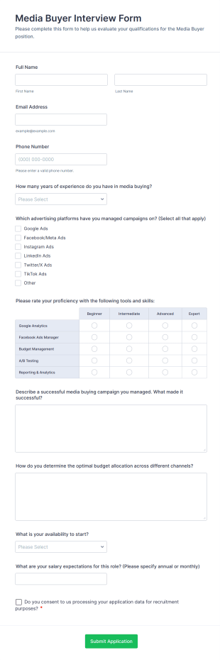 Media Buyer Interview Form Template