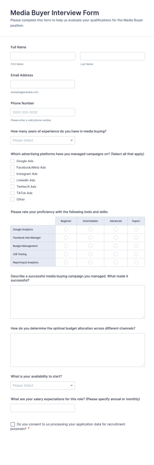 Media Buyer Interview Form Template