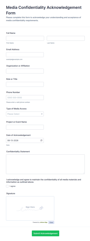 Media Confidentiality Acknowledgement Form Template
