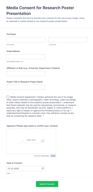 Media Consent For Research Poster Presentation Form Template
