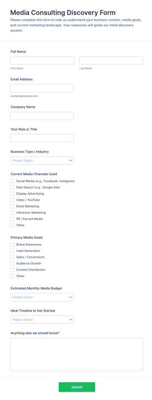 Media Consulting Discovery Form Template