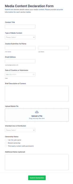 Media Content Declaration Form Template
