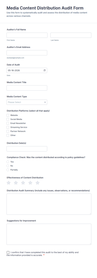 Media Content Distribution Audit Form Template