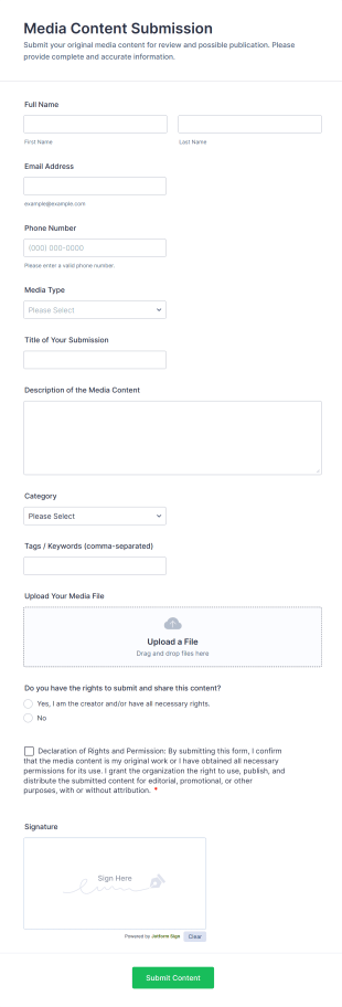 Media Content Submission Form Template
