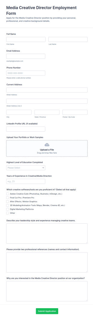 Media Creative Director Employment Form Template